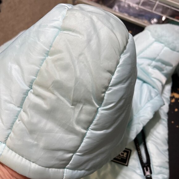Justice Girl's Puffer Coat Jacket Size 10 Medium Aqua Blue Hood Full Zip READ - Picture 4 of 8